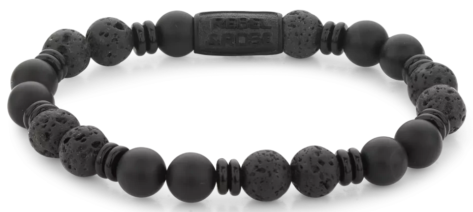 Armband med svarta onyxpärlor och svart stålspänne