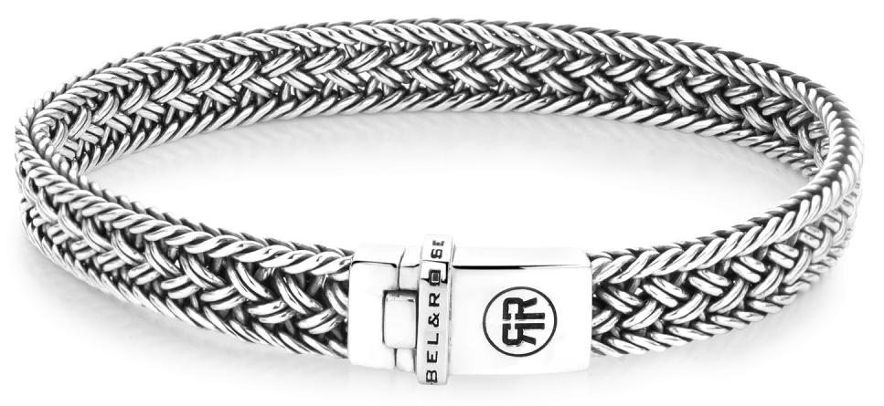 Silverfärgat armband med flätat band (8 mm) och Rebel&Rose-lås