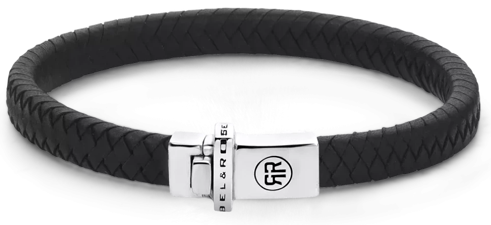 Svart läderarmband med silverfärgat spänne, Rebel&Rose-prägling