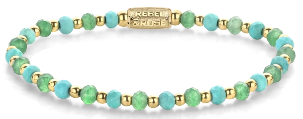Armband med facetterade turkos- och grön aventurinpärlor samt lås i rostfritt stål