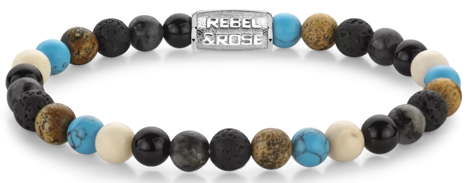 Stenarmband med runda ädelstenspärlor och grått rostfritt stållås från Rebel&Rose