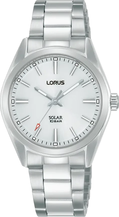 Lorus Solar 3-hands-klocka med silverfärgat metallarmband och vit urtavla