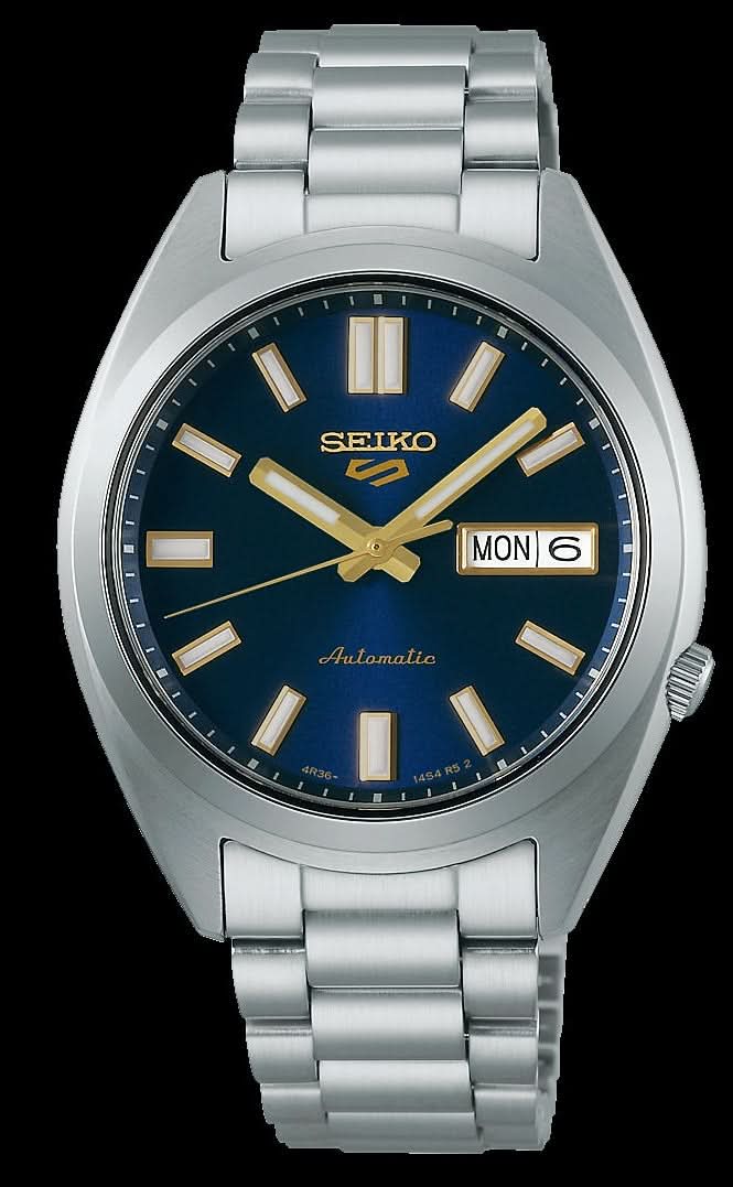 Seiko 5 Sports automatisk herrklocka: blå urtavla, datum, stållänk.