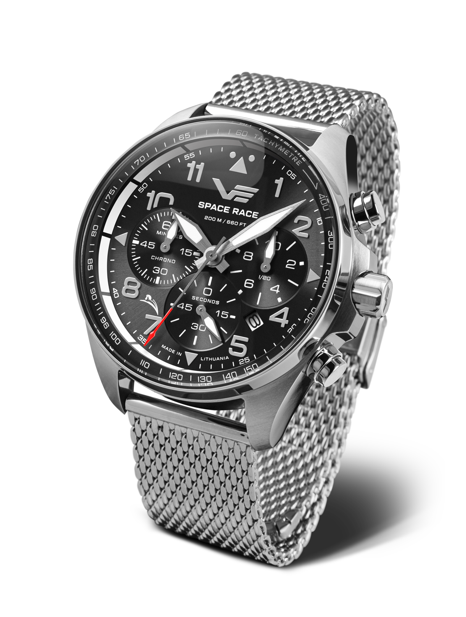 Vostok Europe Space Race herrklocka med svart urtavla och mesh-armband i metall