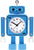 Blå robot-analog väckarklocka med urtavla och visare, JVD-logotyp