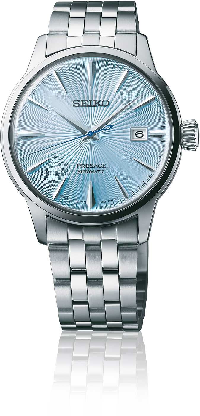 Seiko Presage herrarmbandsur med blå solborstad urtavla och metallänk