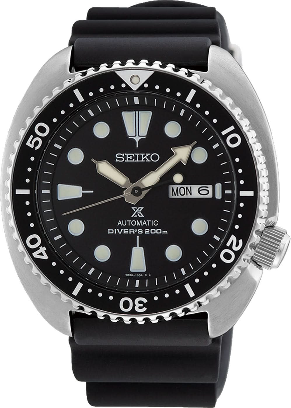 Seiko Prospex herrarmbandsur med svart urtavla, dykarring och svart gummiarmband