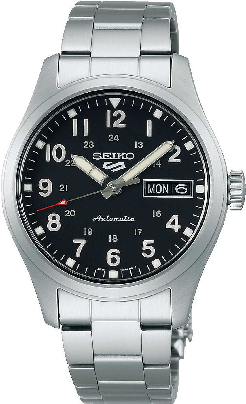 Seiko 5 Sports herrklocka med svart urtavla och stålarmband