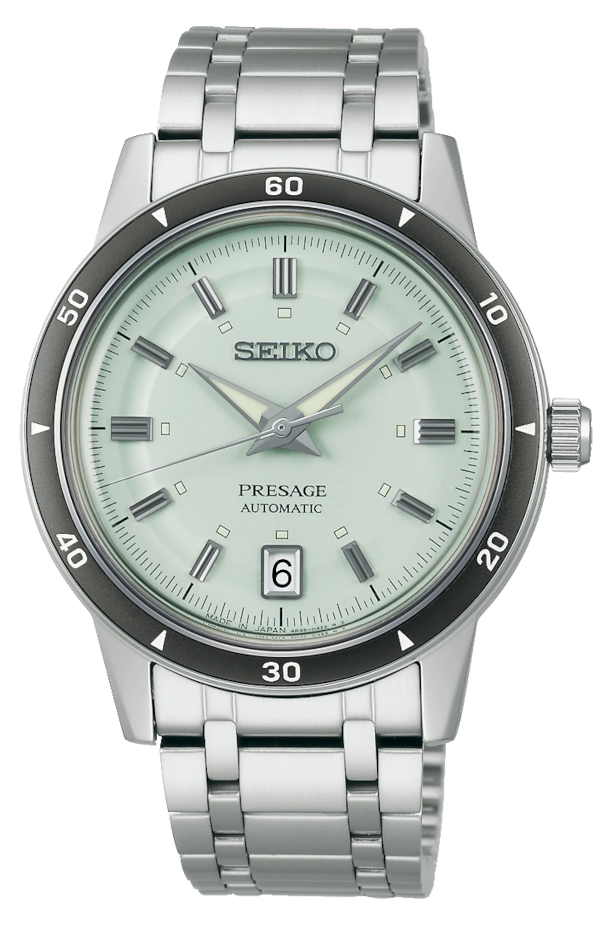 Seiko Presage herrklocka med armband i rostfritt stål, svart infattning och ljus urtavla