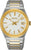 Seiko herrklocka med metallarmband i silver och guld, vit urtavla och datumfönster