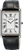 Seiko herrklocka med rektangulärt hölje, svart läderarmband och vit urtavla