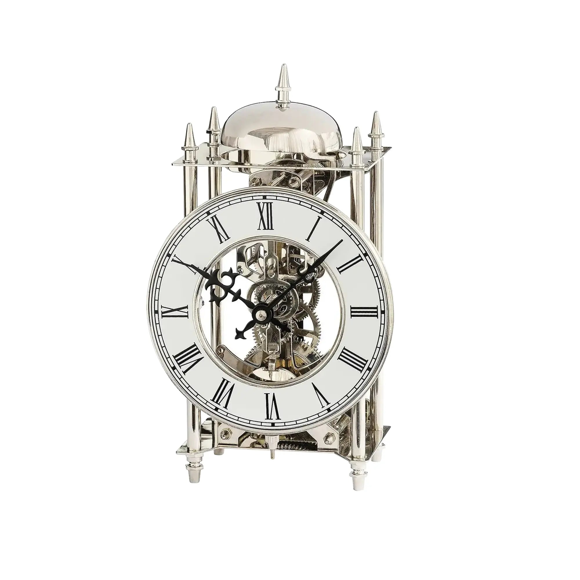 Zegar stołowy AMS Stiluhr T1184 srebrny • 14-dniowy mechanizm z biciem w dzwonek • Mechanizm szkieletowy