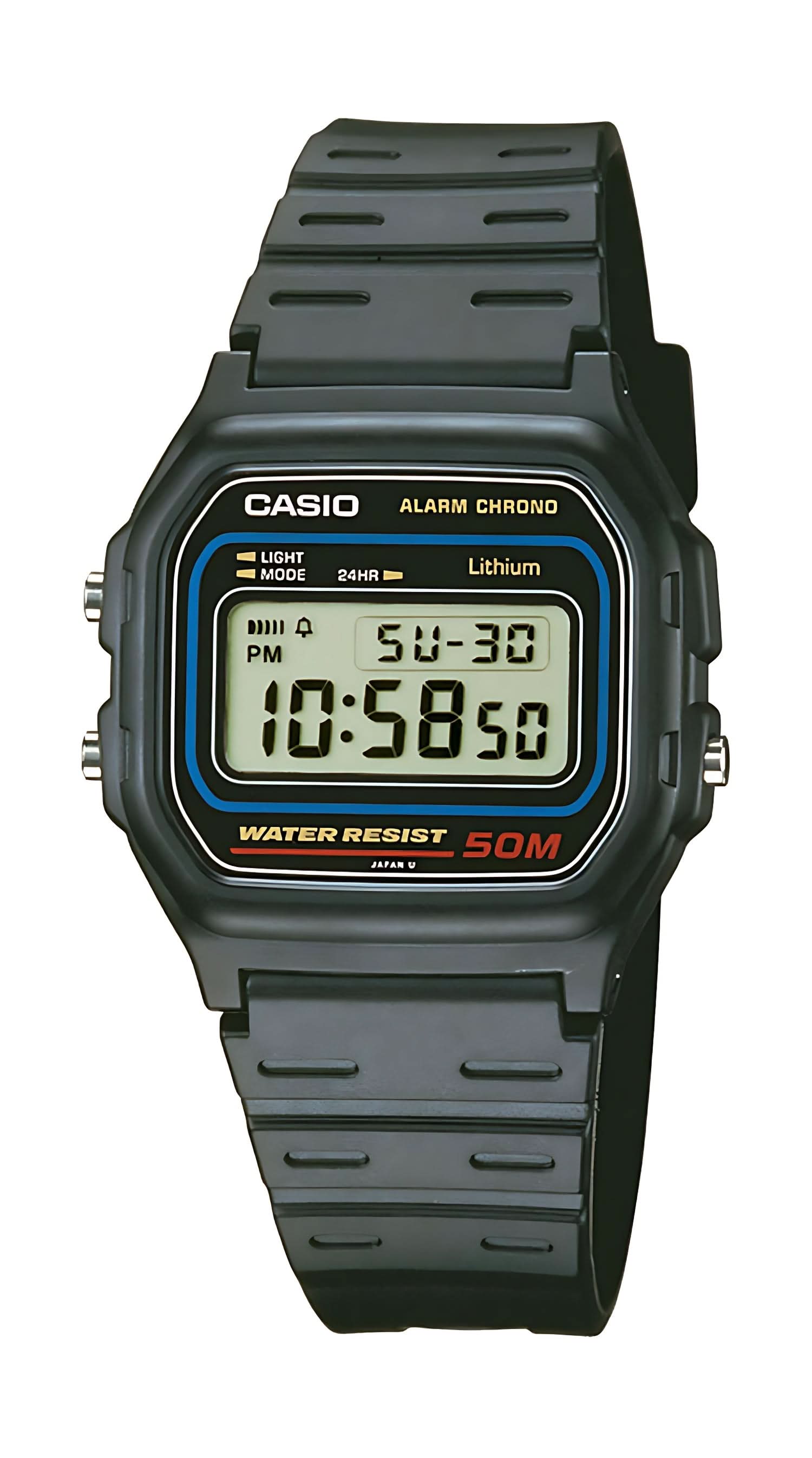 Casio herrklocka med digital display och mörkgrönt armband i plast