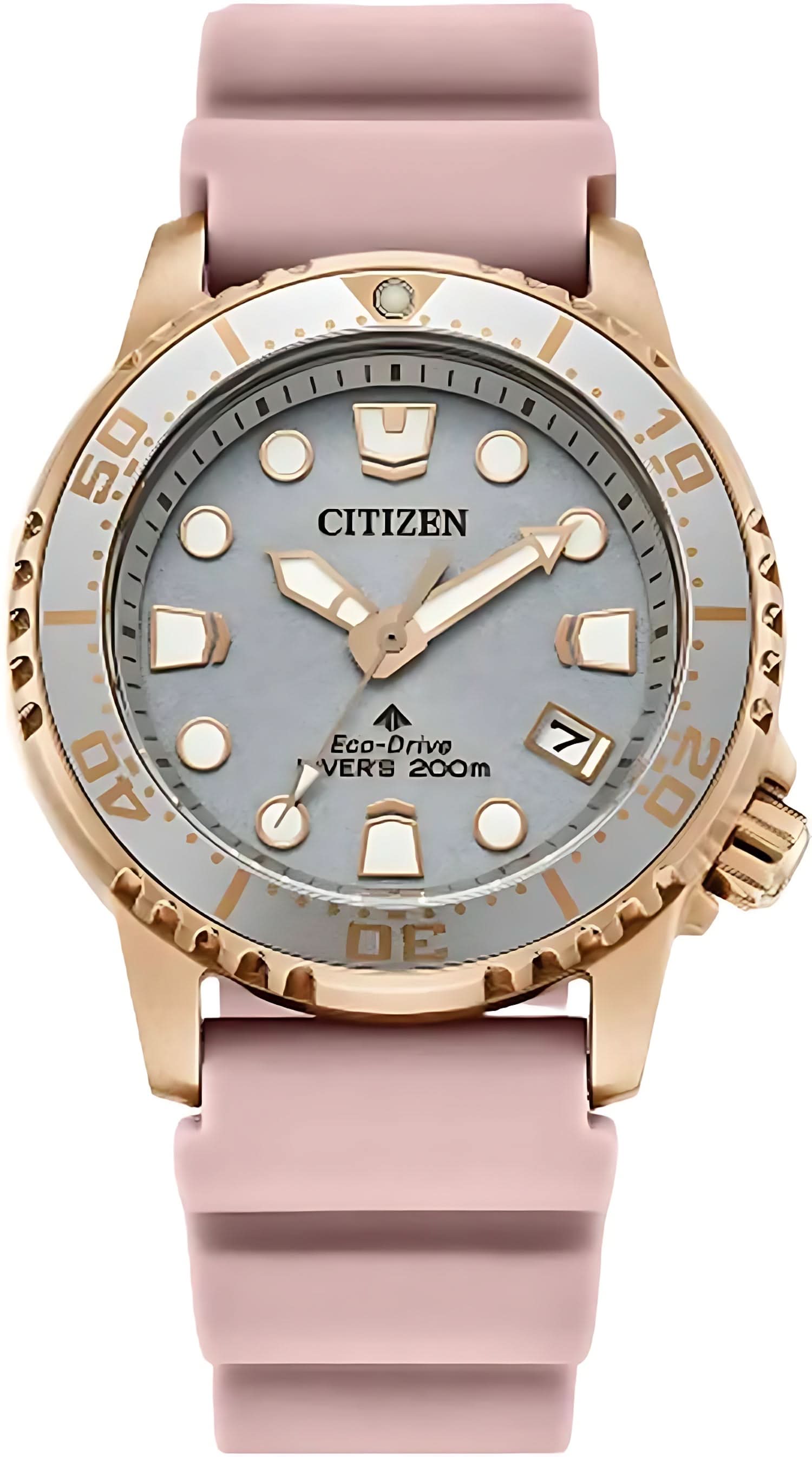 Citizen Promaster Damklocka: roséfärgad boettring, ljusgrå urtavla, rosa armband