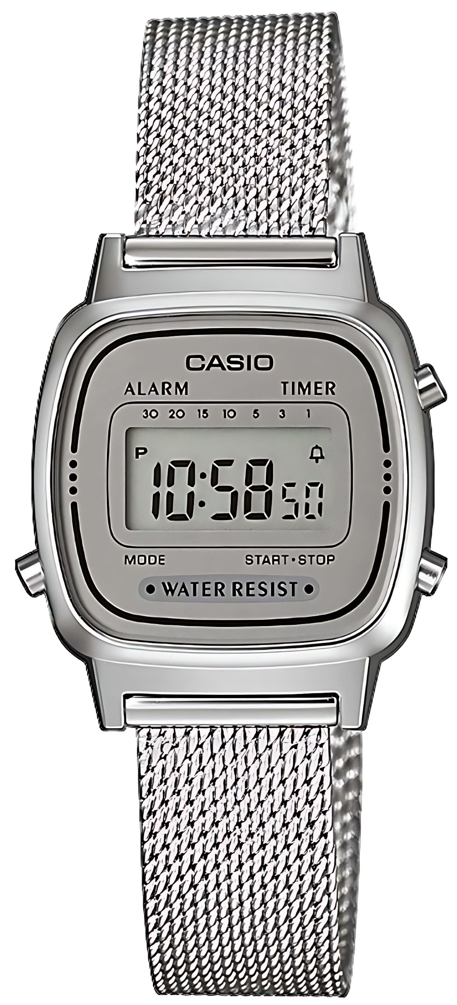 "Damklocka med silverfärgat metallarmband och digital urtavla (CASIO)"