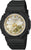 G-Shock damklocka: svart gummiarmband, guldfärgade index, digital display