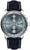 Zeppelin Herrenuhr mit rundem silbernem Gehäuse, blauem Lederband und silbernem Chrono-Zifferblatt