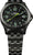 Traser P67 Herrenarmbanduhr mit schwarzem Metallband, rundem Gehäuse und grün leuchtenden Indizes