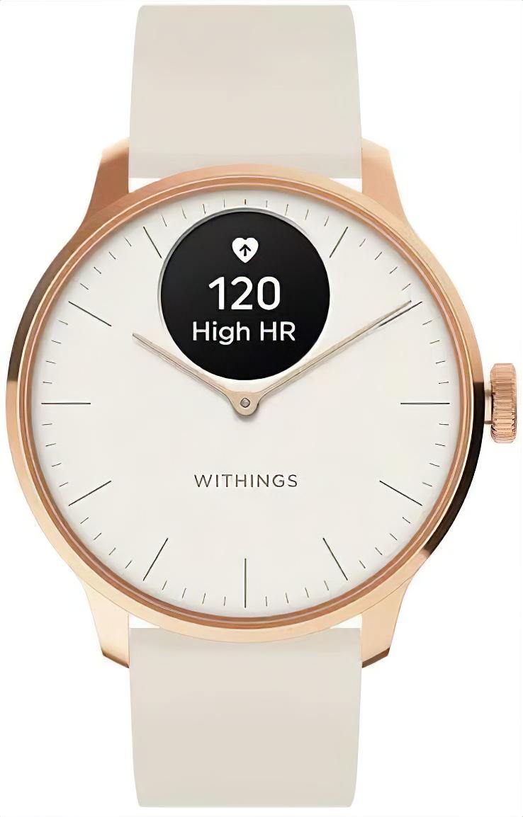 Withings ScanWatch Light Unisex-Uhr mit beigem Silikonarmband und rundem Display