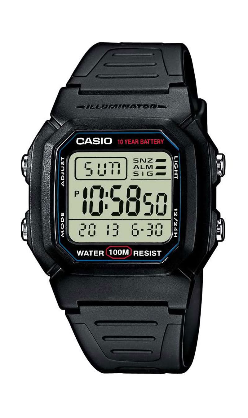 Casio digital herrklocka med svart plastarmband och digital display
