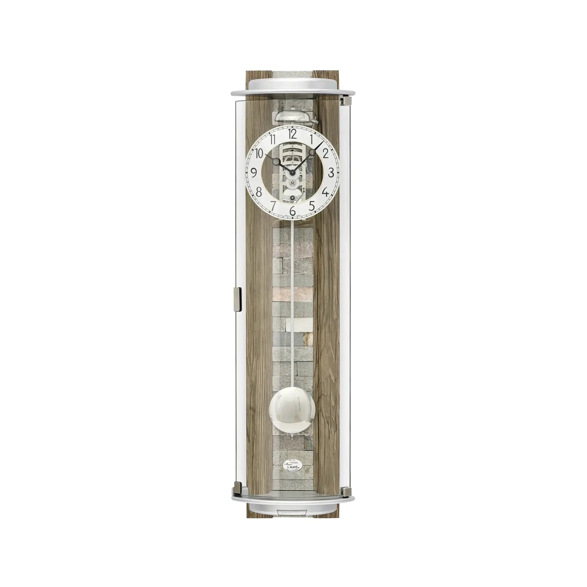 Zegar ścienny AMS Regulator R2716, orzech włoski • Mechanizm 8-dniowy z biciem w dzwon • Wypukłe szkło mineralne
