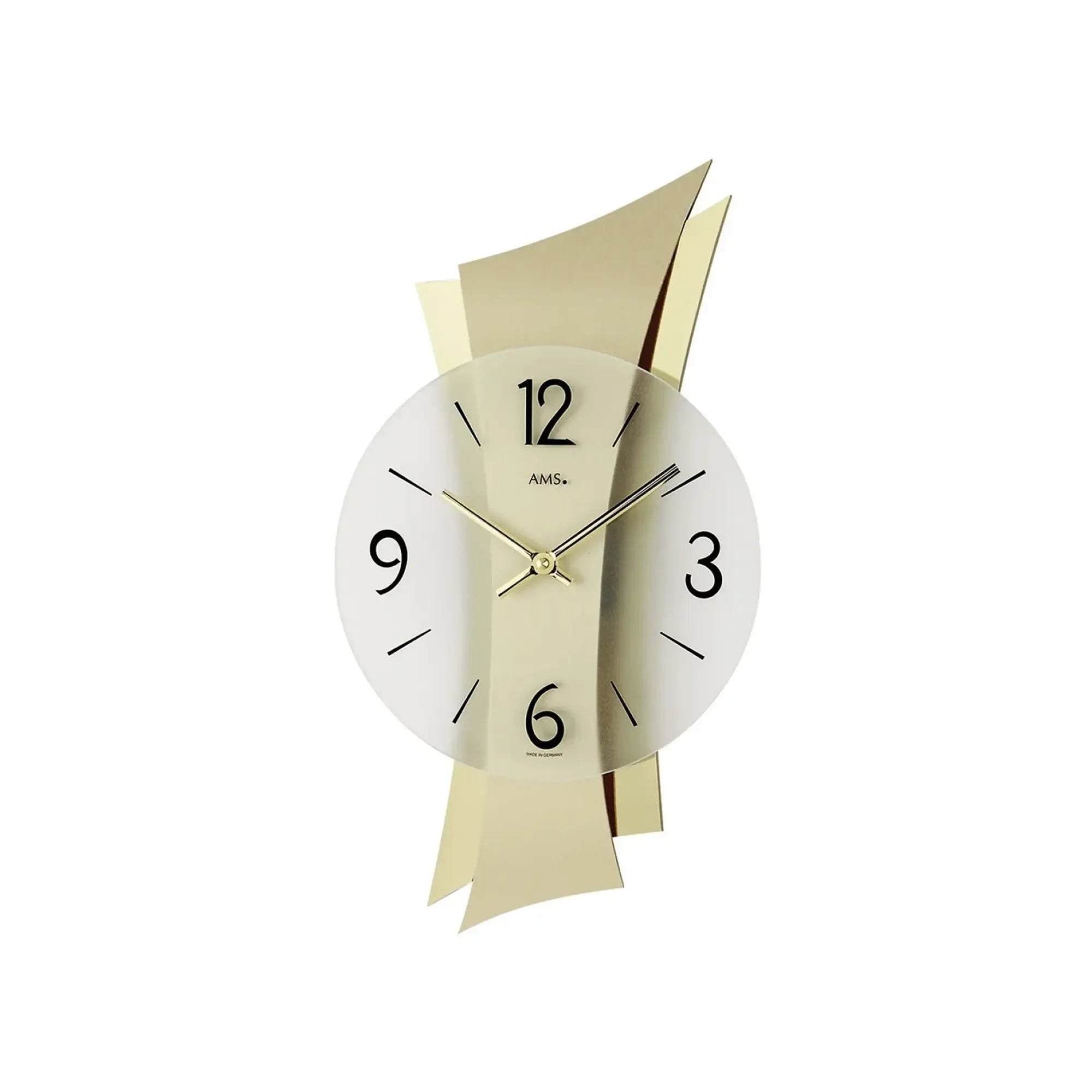 AMS Rimini W9397 Wanduhr Messing • Facettiertes Mineralglas • Made in Germany