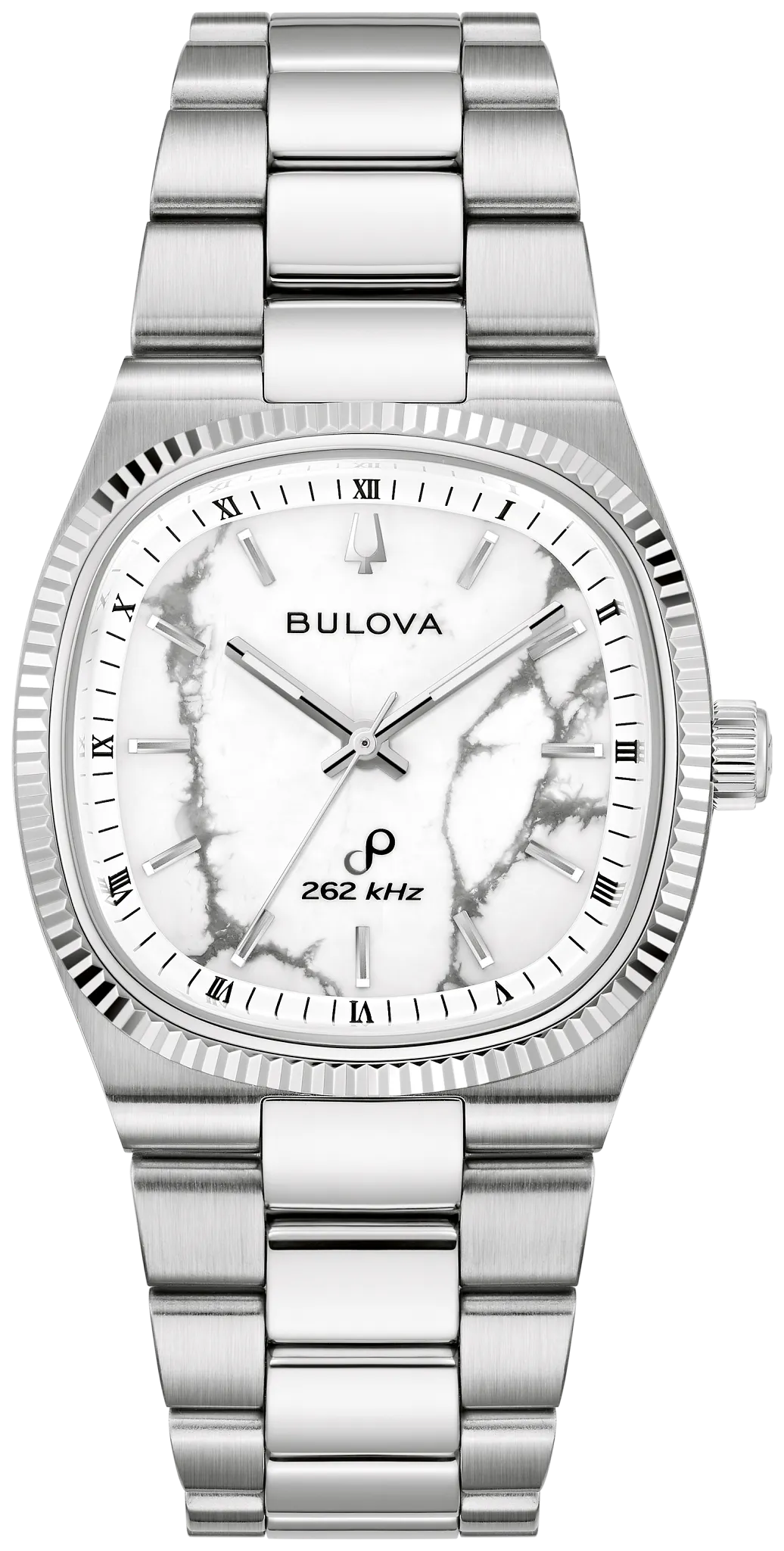 Bulova Precisionist-Armbanduhr mit silbernem Band und weißem Zifferblatt mit römischen Zahlen