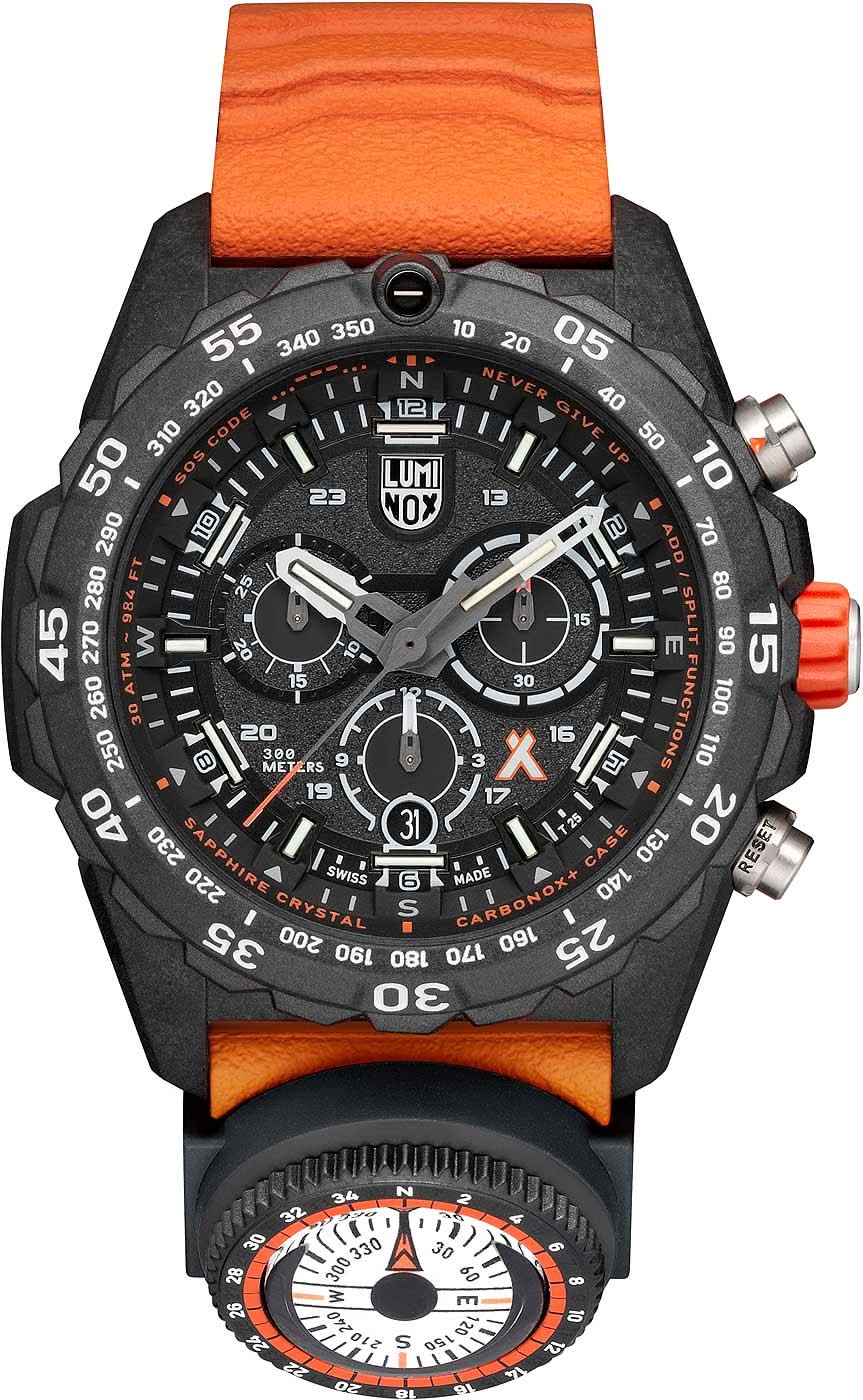 Armbandsur för herrar med svart boett, orange armband och kronografurtavla