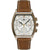 Herren-Tonneau-Chronograph mit braunem Lederarmband, silbernem Zifferblatt und Chrono-Subziffern