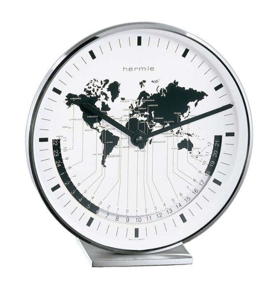 Bordsklocka metall förnicklad kvartsklockverk - Hermle Modell: 22843-002100