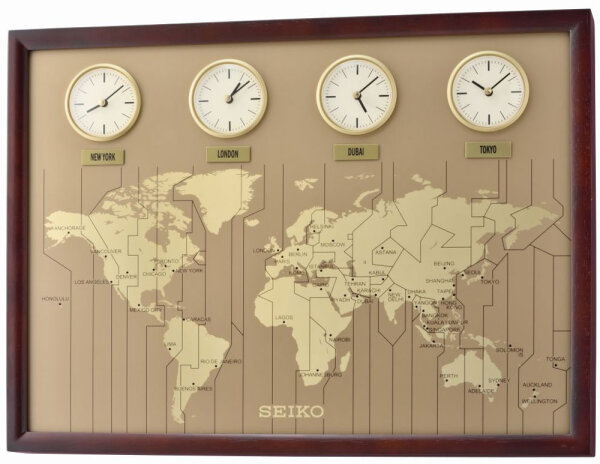 Väggklocka metallplattor med 23 storstäder - Seiko Modell: QXA722B