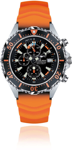 Herrklocka dykarklocka - Serie: Depthmeter Chronograph 300M - Chris Benz Modell: CB-C300-O-KBO