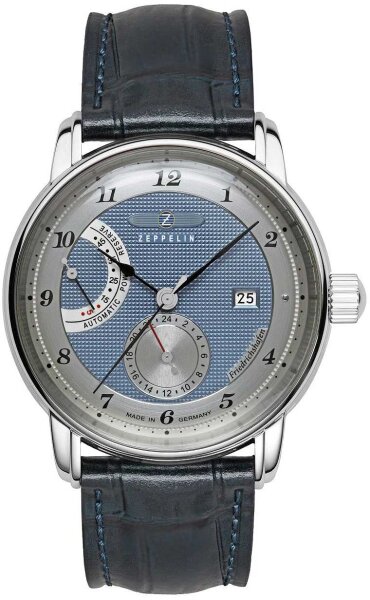 Herrklocka Automatic 24H, Friedrichshafen, mörkblått läderarmband i krokostil - Zeppelin Modell: 8568-3