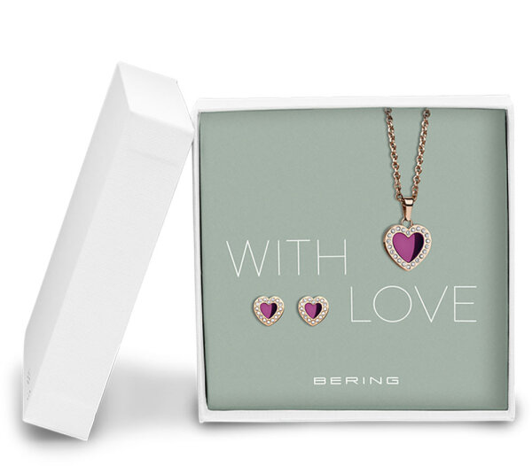 Halsband med hjärthänge och hjärtörhängen – Bering Jewelry Modell: 428-712-Purple