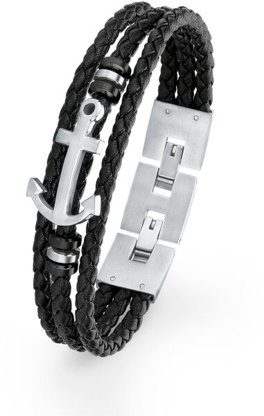 Flätat läderarmband med ankare – s.Oliver Jewelry Modell: 2018683