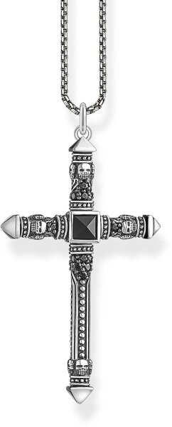 Halsband med kors och fina upphöjda punkter – 925 sterlingsilver oxiderad