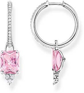 Ringformade örhängen med stenar och rosa hänge – 925 sterlingsilver