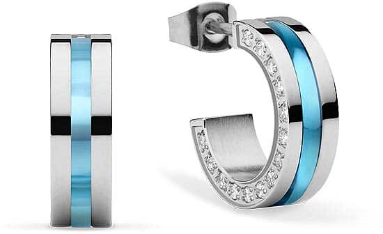 Kantiga creoler i rostfritt stål med stenar - Bering Jewelry Modell: 725-1130-05