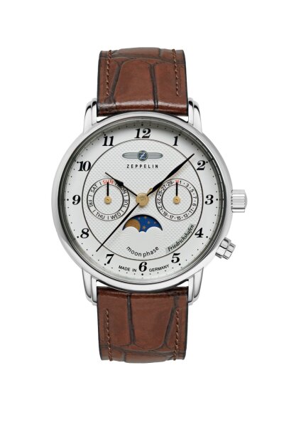 Zeppelin Herrenuhr Modell: 8537-1 mit weißem Zifferblatt und Lederarmband