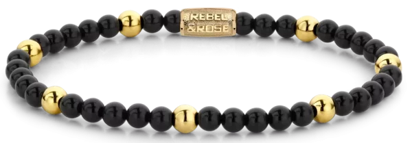 Armband med svarta och guldiga ädelstenar med rostfritt stållås - Rebel&Rose Modell: RR-40043-G-S