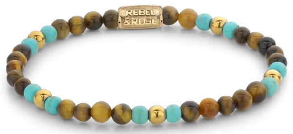 Armband med olika färgade ädelstenar och rostfritt stållås - Rebel&Rose modell: RR-40063-G-M