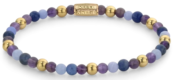 Armband i lila, violett och guld med ädelstål lås - Rebel&Rose Modell: RR-40064-G-M