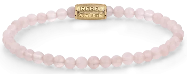 Rosa Armband med 4 mm Rosenkvartsstenar med rostfritt stålspänne - Rebel&Rose Modell: RR-40103-G-S