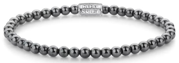 Armband med 4mm hematitstenar och rostfritt stål spänne - Rebel&amp;Rose Modell: RR-40131-S-M