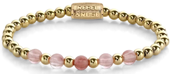 Armband av 6mm rosa och guld stenar med rostfritt stålspänne - Rebel&Rose modell: RR-60081-G-M