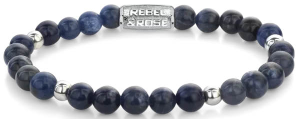 Armband av 6 mm stora blå sodalitstenar ädelstenar med rostfritt stålspänne - Rebel&Rose Modell: RR-60138-S-M
