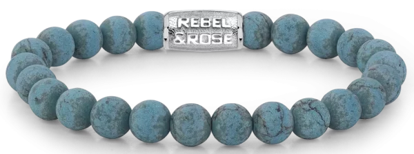 Armband med 8 mm stora turkrenitstenar med rostfritt stållås - Rebel&Rose modell: RR-80043-S-L
