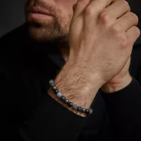 Armband med 8 mm stora svarta onyx-, lava-, larvikit- och...