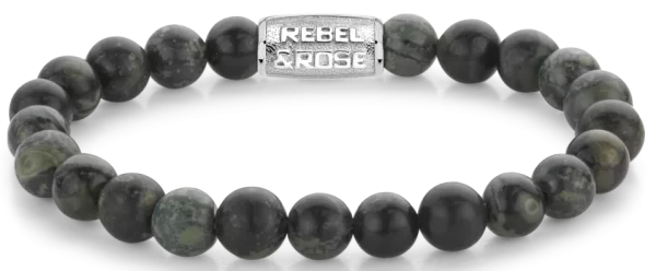 Armband av 8 mm stora ryolitstenar med metallspänne - Rebel & Rose modell: RR-80107-S-M