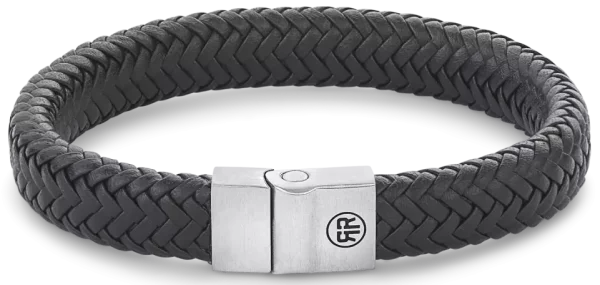 Armband i svart läder med en tjocklek på 12 mm och rostfritt stålspänne - Rebel&Rose Modell: RR-M0019-S-M